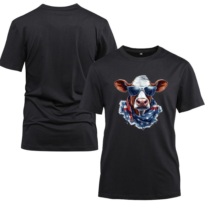 Animal Hiphop Graphic Funny Sunglasses Dog Cotton Black Short Sleeve T-Shirt