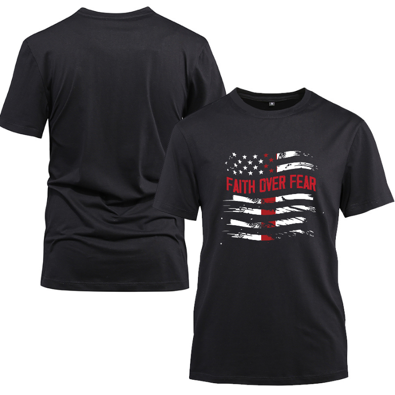 Faith Over Fear American Flag Cotton Black Short Sleeve T-Shirt