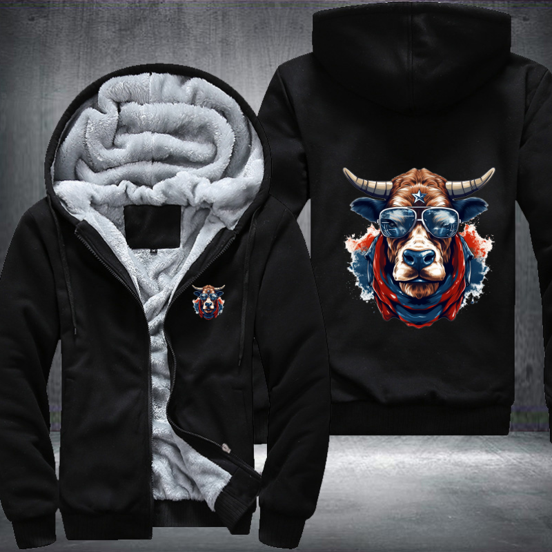 Animal Hiphop Graphic Funny Cow Bull Fleece Hoodies Jacket