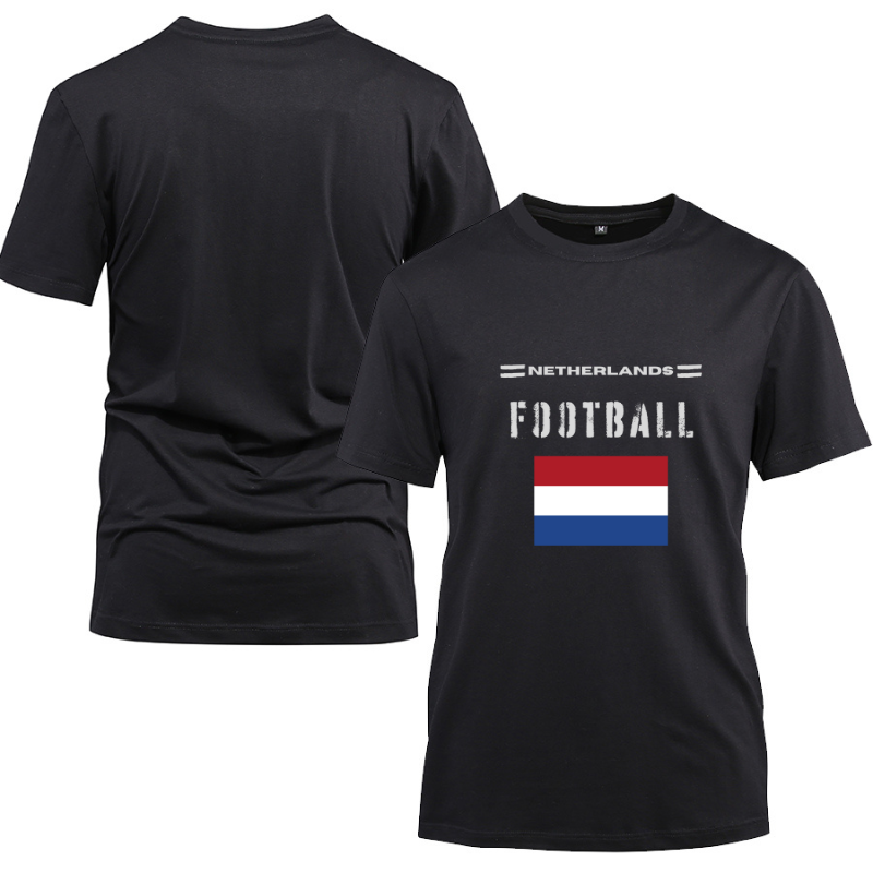 Netherlands Football Cotton Black Short Sleeve T-Shirt