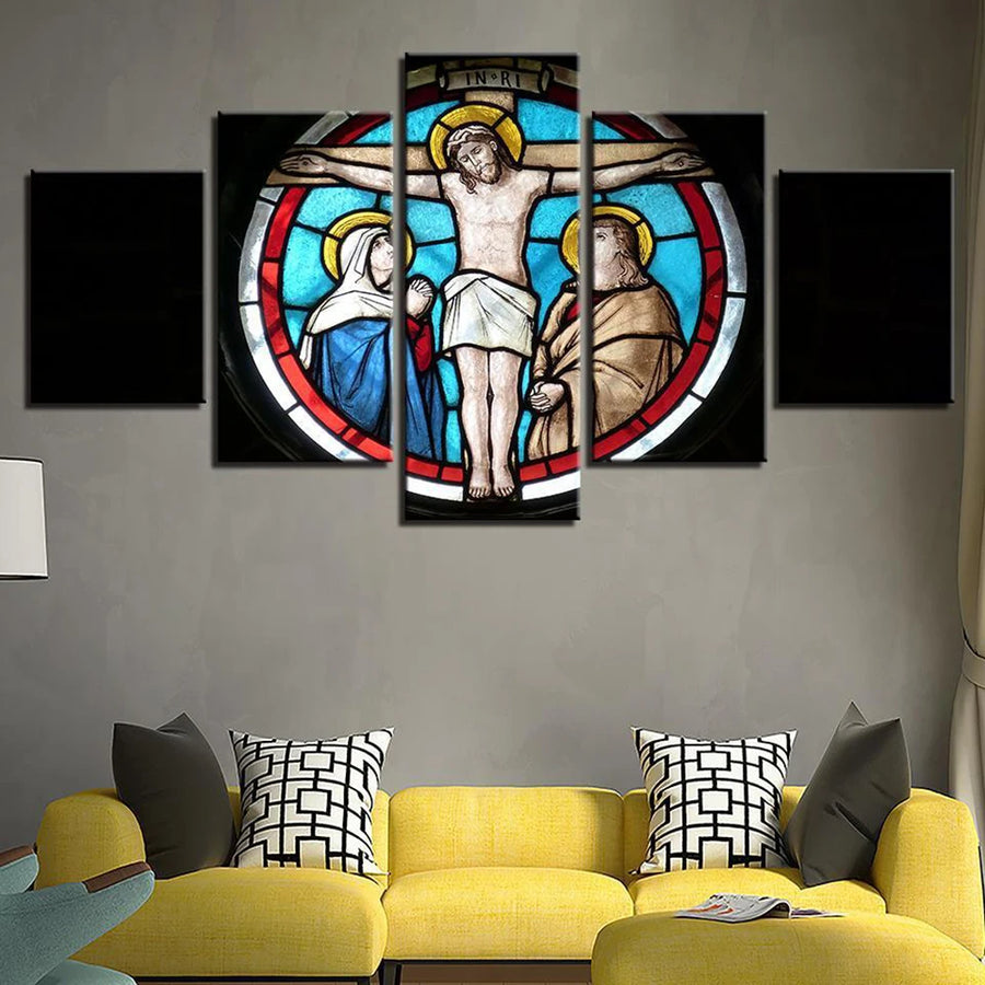 Set Cross Jesus Christ 5 Panels Painting Canvas Wall Decoration