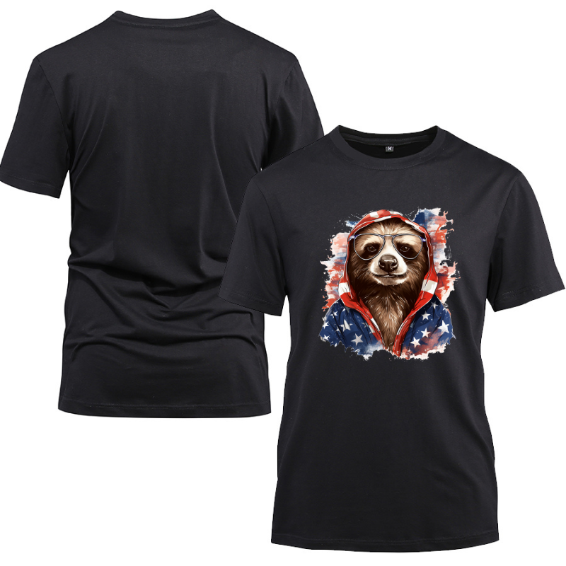 Animal Hiphop Graphic Funny Sloth Cotton Black Short Sleeve T-Shirt