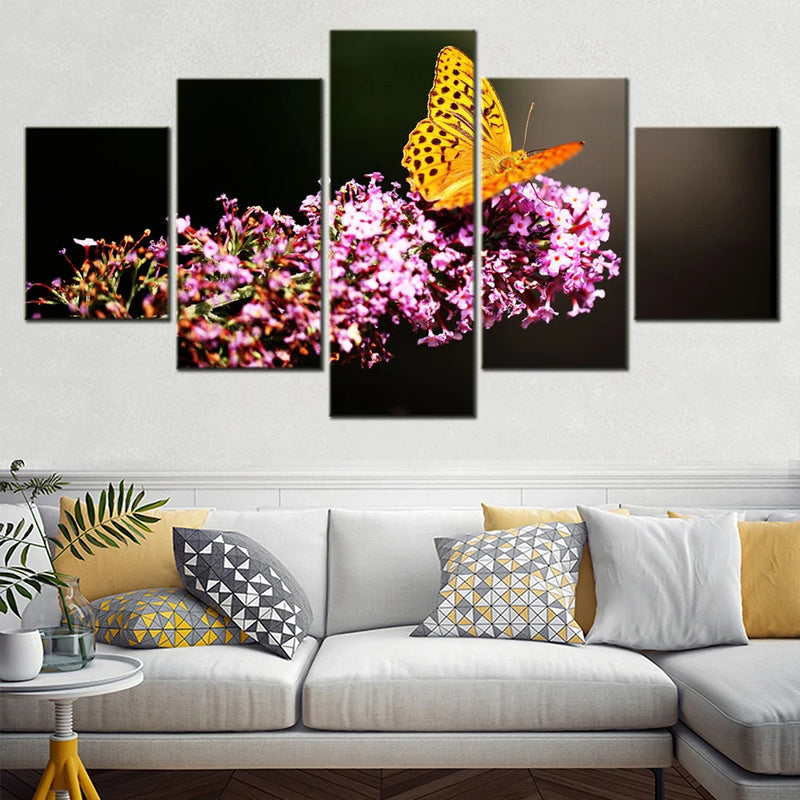 Animals Fritillaries Butterfly 5 Panels Painting Canvas Wall Decoration