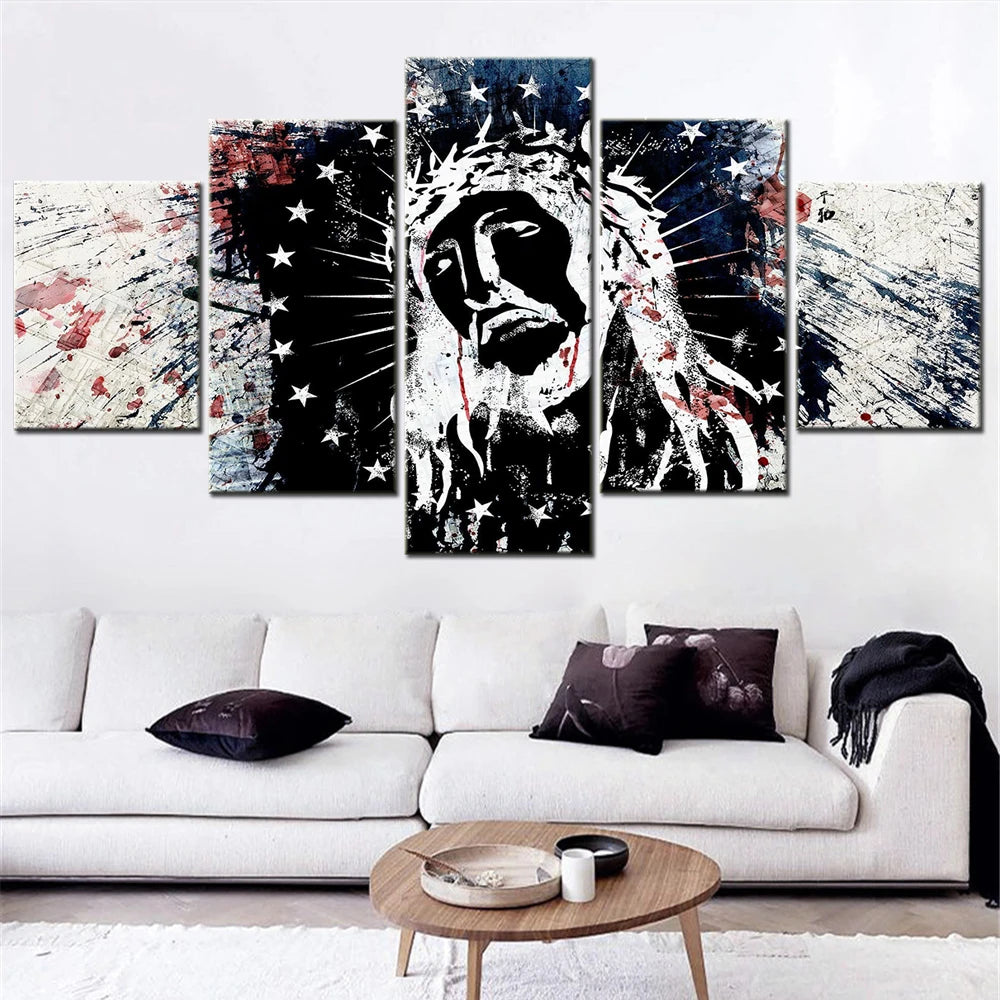 Abstract Jesus Modern 5 Panels Painting Canvas Wall Decoration