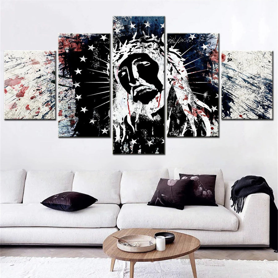 Abstract Jesus Modern 5 Panels Painting Canvas Wall Decoration