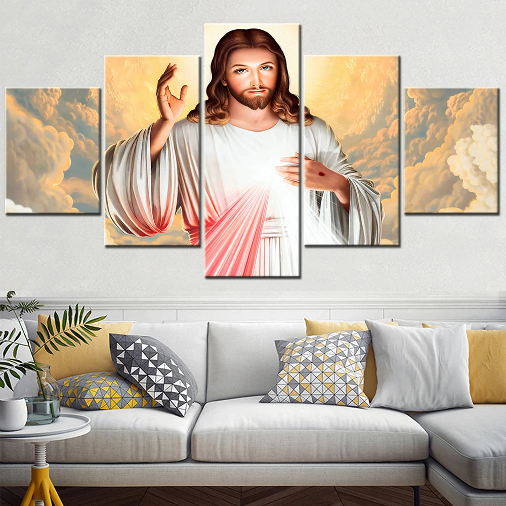 Jesus Christ Heart 5 Panels Painting Canvas Wall Decoration