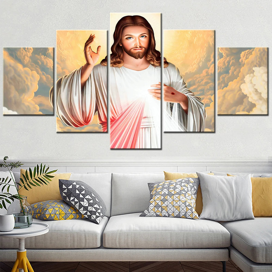 Jesus Christ Heart 5 Panels Painting Canvas Wall Decoration
