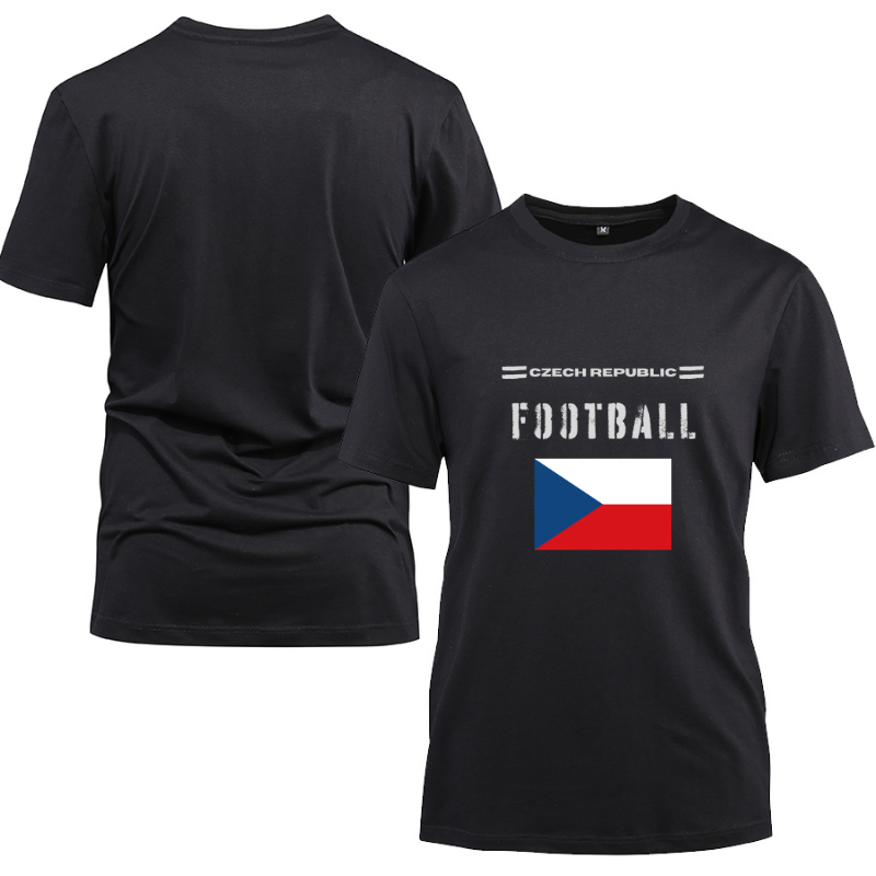 Czech Republic Football Cotton Black Short Sleeve T-Shirt