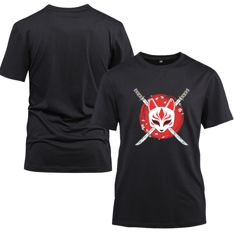 Cherry Blossom Samurai Katana Sword Cotton Black Short Sleeve T-Shirt