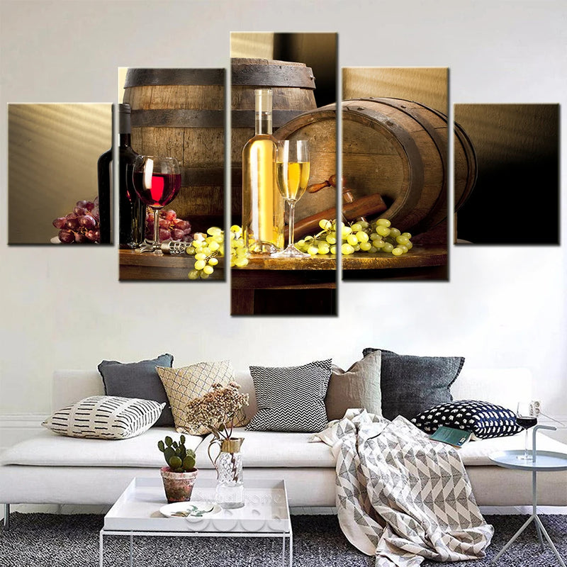 Still Life Red and White Wine 5 Panels Painting Canvas Wall Decoration