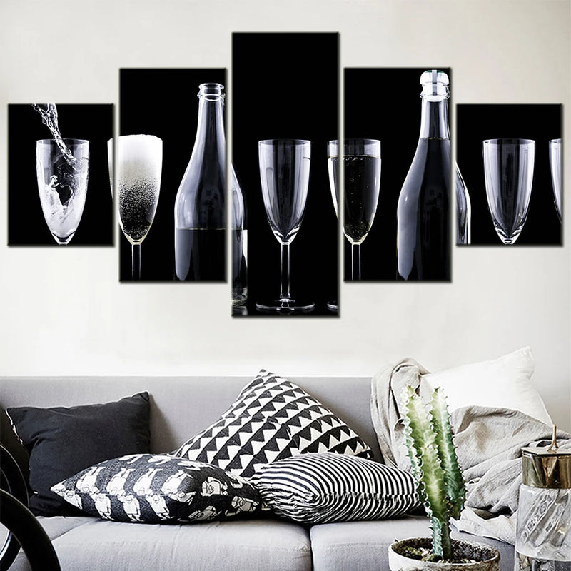 Champagne Stemware 5 Panels Painting Canvas Wall Decoration
