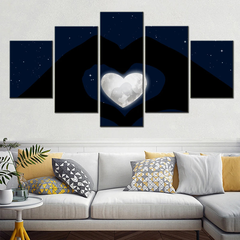 Love Heart Stars 5 Panels Painting Canvas Wall Decoration