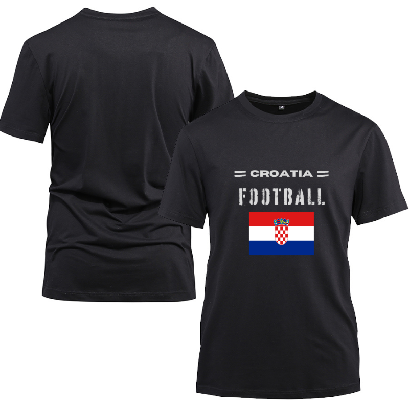 Croatia Football Cotton Black Short Sleeve T-Shirt