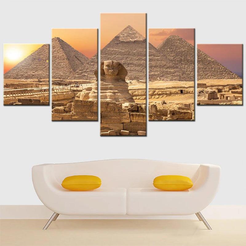 Egypt Sphinx Pyramids design 5 Panels Painting Canvas Wall Decoration