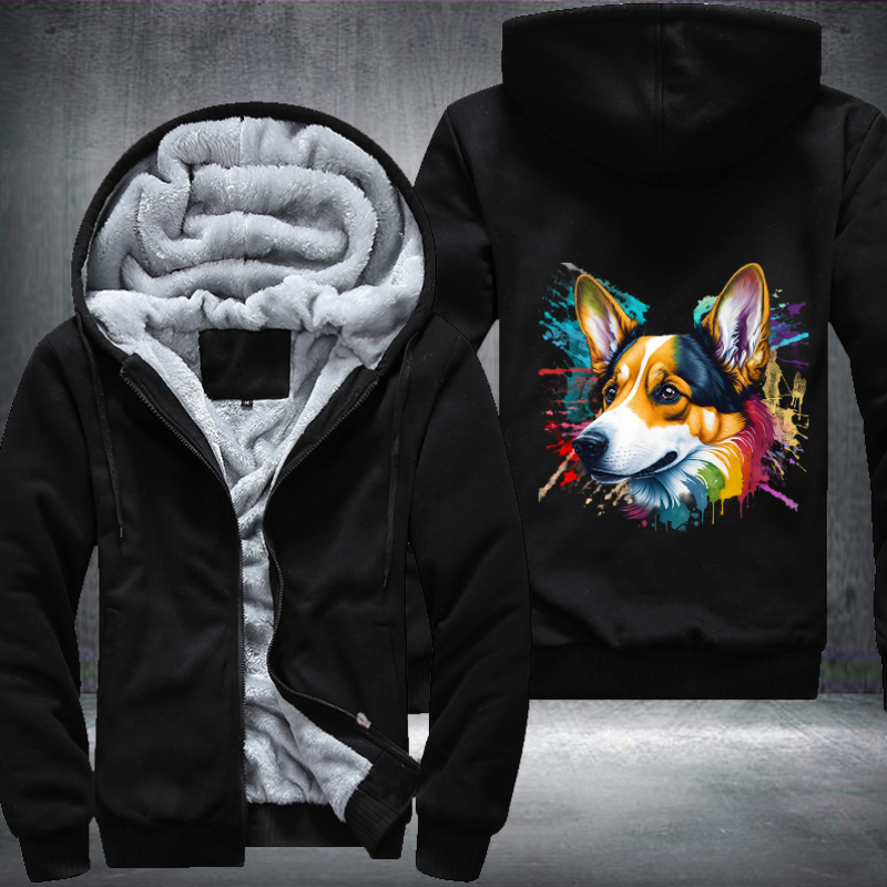 Rainbow Welsh Corgi dog Watercolour design Fleece Hoodies Jacket
