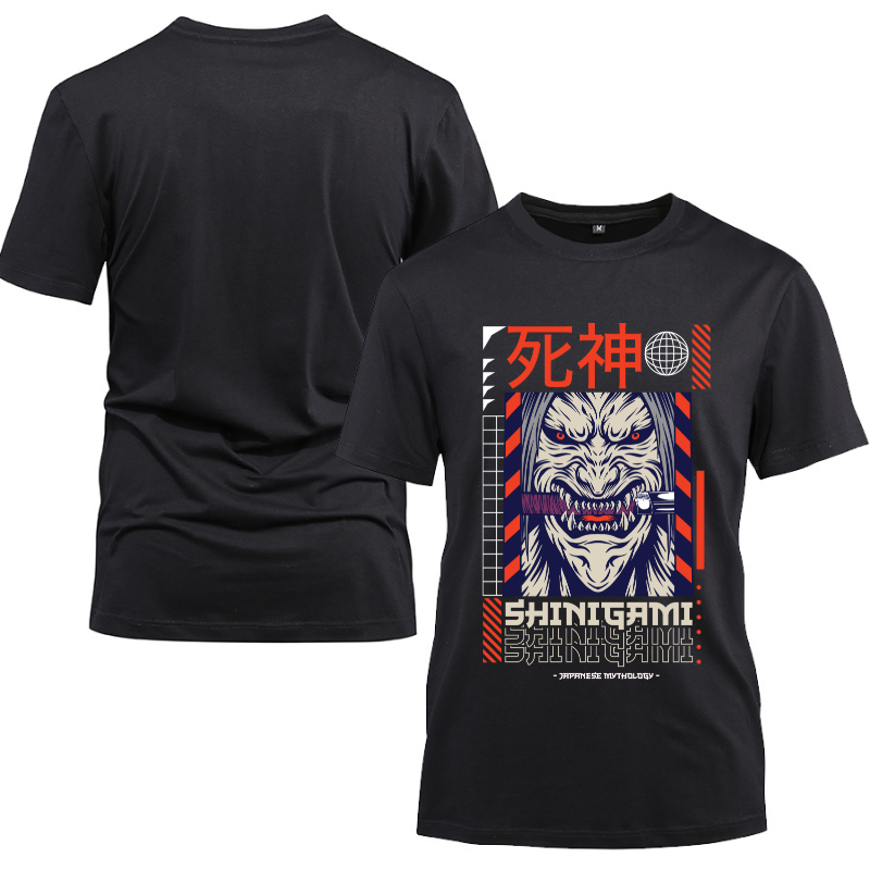 Japan Streetwear Shinigami Cotton Black Short Sleeve T-Shirt