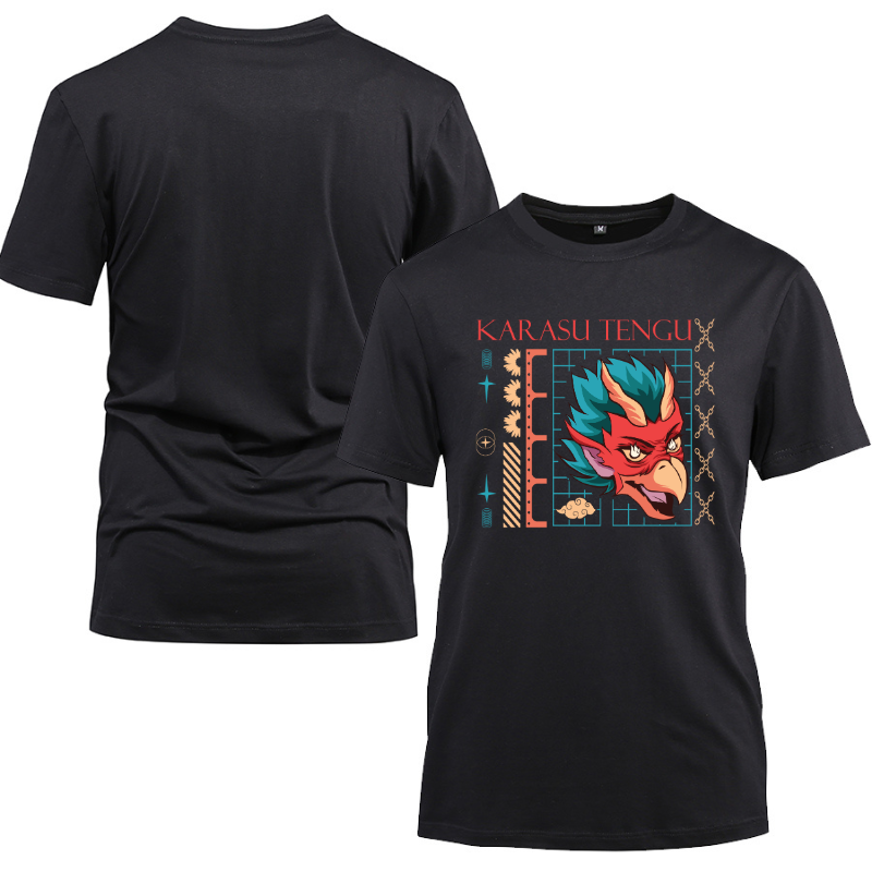 Japan Streetwear Karasu Tengu Cotton Black Short Sleeve T-Shirt