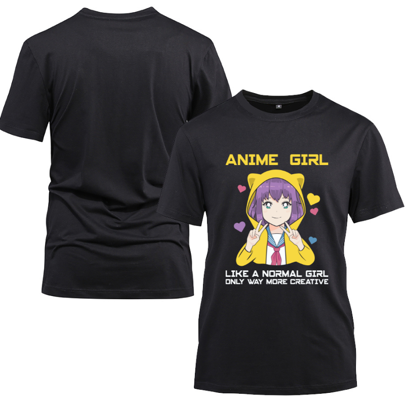 Anime Girl Manga Japanese Girls Teens Cotton Black Short Sleeve T-Shirt