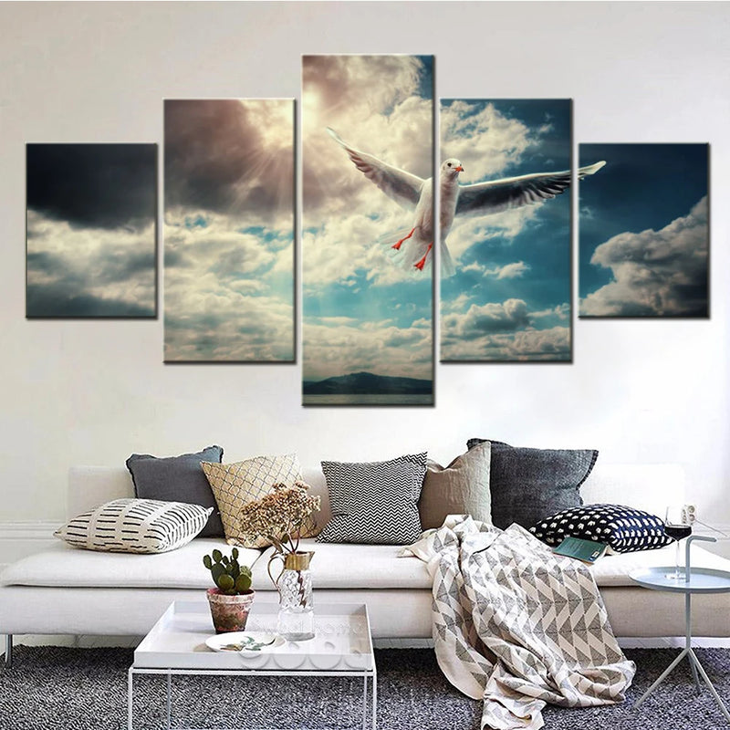 Seagull Sunlight 5 Panels Painting Canvas Wall Decoration