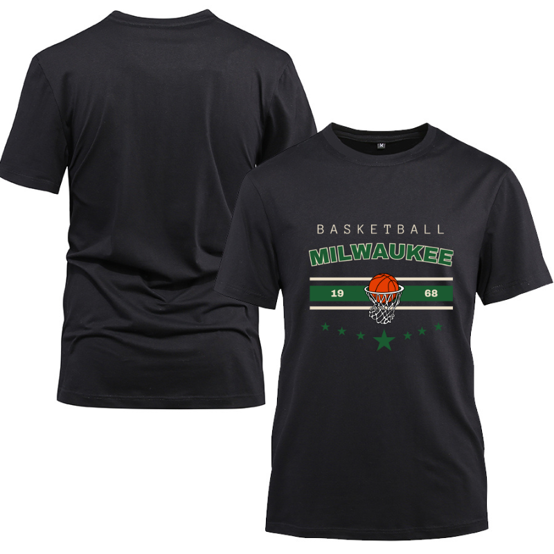 Basketball Milwaukee 1968 Cotton Black Short Sleeve T-Shirt