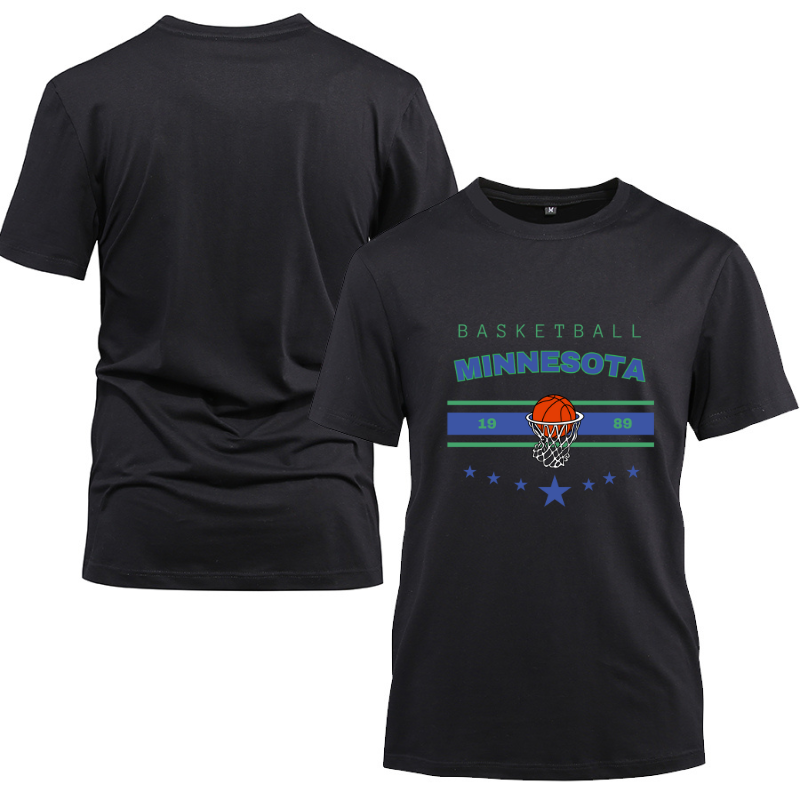 Basketball Minnesota 1989 Cotton Black Short Sleeve T-Shirt