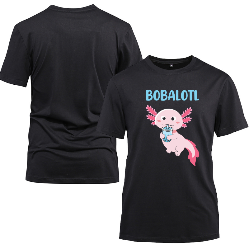 Bobalotl Axolotl Boba Tea Kawaii Cotton Black Short Sleeve T-Shirt