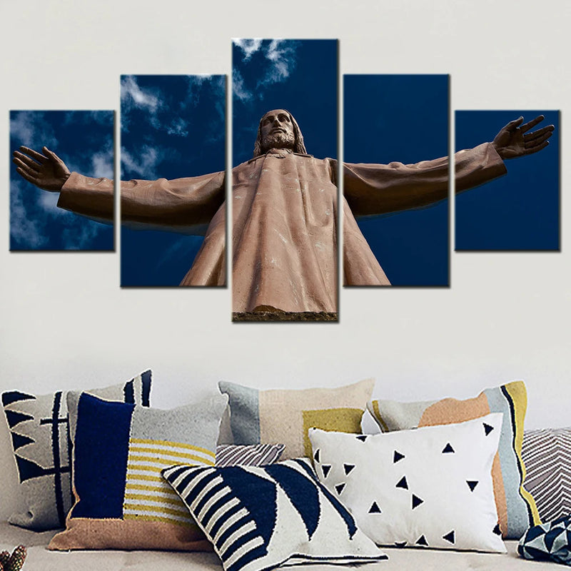 Jesus Christ Statue 5 Panels Painting Canvas Wall Decoration