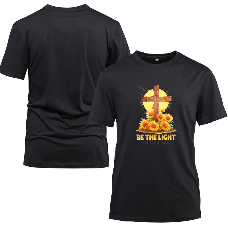 Be The Light Matthew 5-14 Cross Cotton Black Short Sleeve T-Shirt