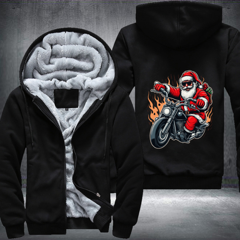 Santa Riding A Motorcycle Christmas Fleece Hoodies Jacket