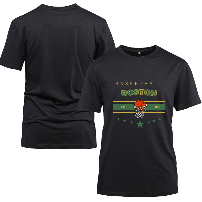 Basketball Boston 1946 Cotton Black Short Sleeve T-Shirt