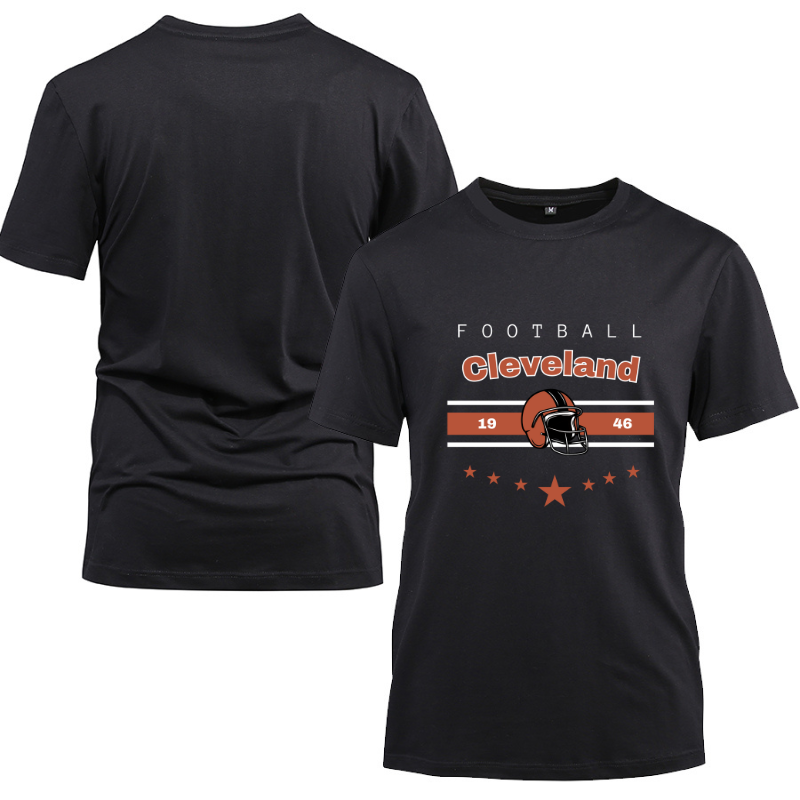 Football Cleveland 1946 Cotton Black Short Sleeve T-Shirt