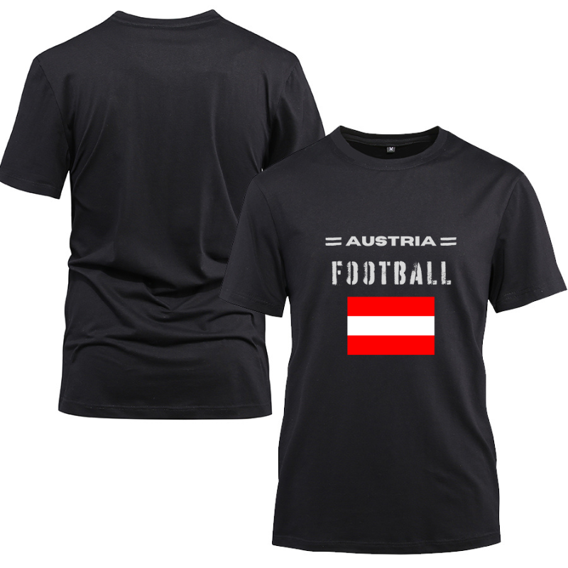 Austria Football Cotton Black Short Sleeve T-Shirt