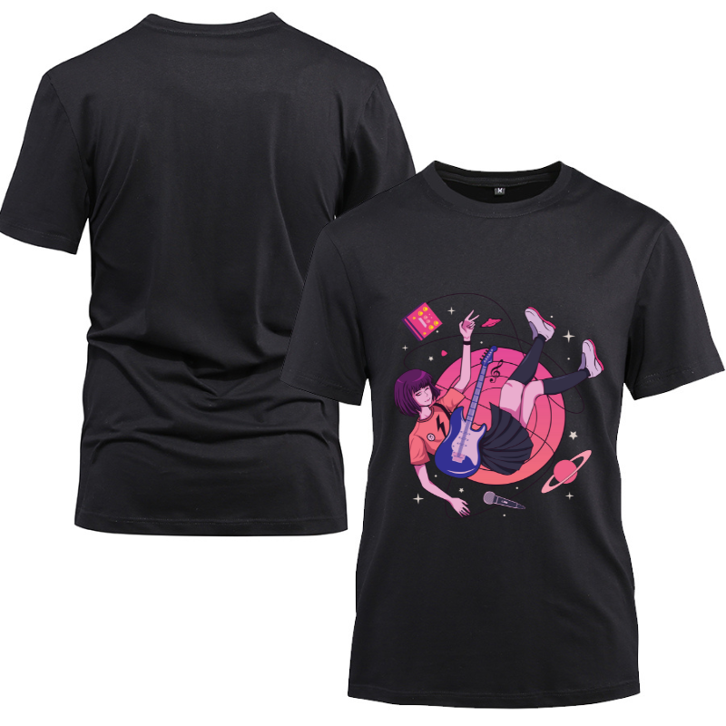 Anime Japanese The Music Artist Girl Cotton Black Short Sleeve T-Shirt