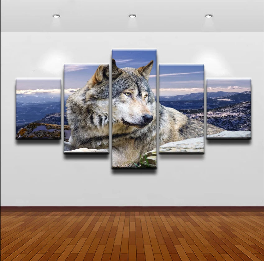 Animal Wolf 5 Panels Painting Canvas Wall Decoration