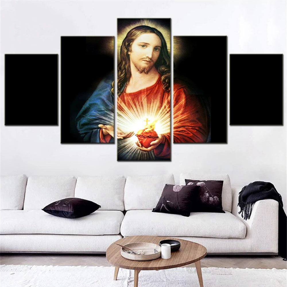 Heart of Jesus love 5 Panels Painting Canvas Wall Decoration