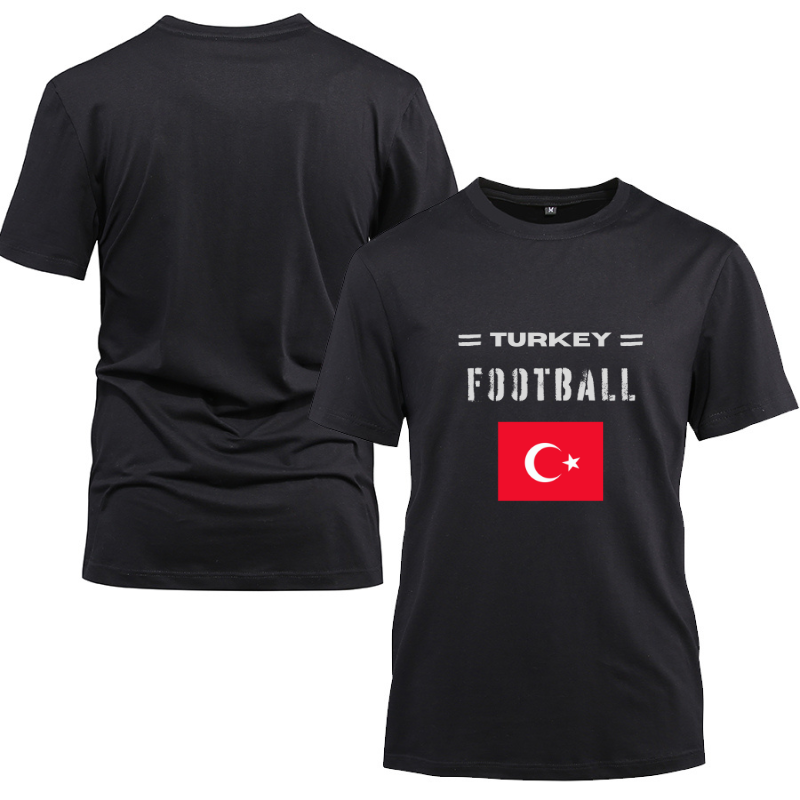Turkey Football Cotton Black Short Sleeve T-Shirt