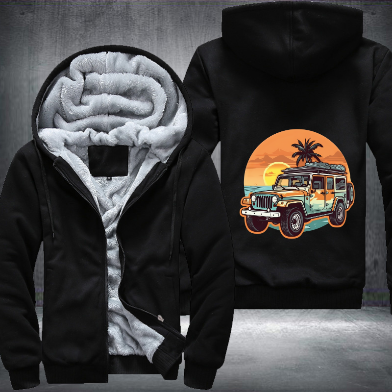 4x4 Car Conquering the Beach Fleece Hoodies Jacket
