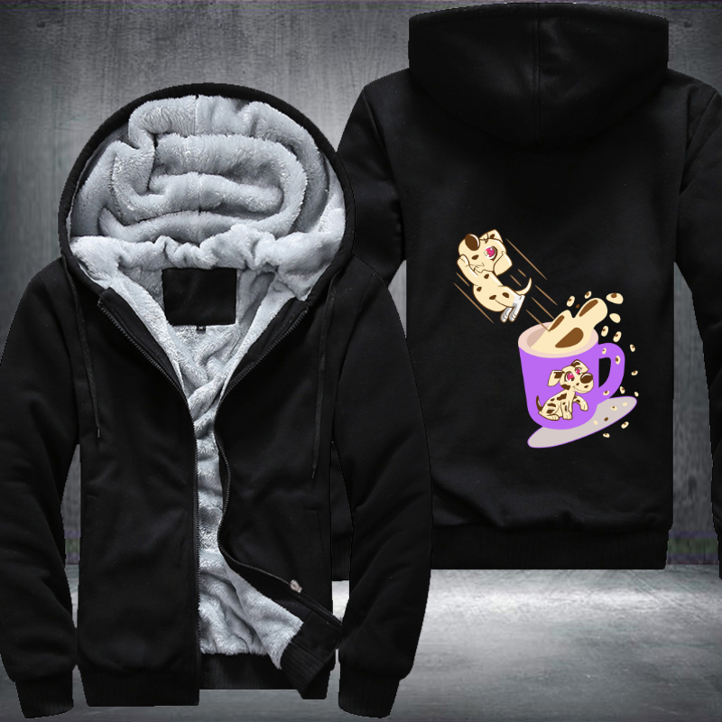 Dog Jump from A cup of coffee Fleece Hoodies Jacket