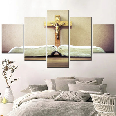 Christian Jesus Cross Bible design 5 Panels Painting Canvas Wall Decoration
