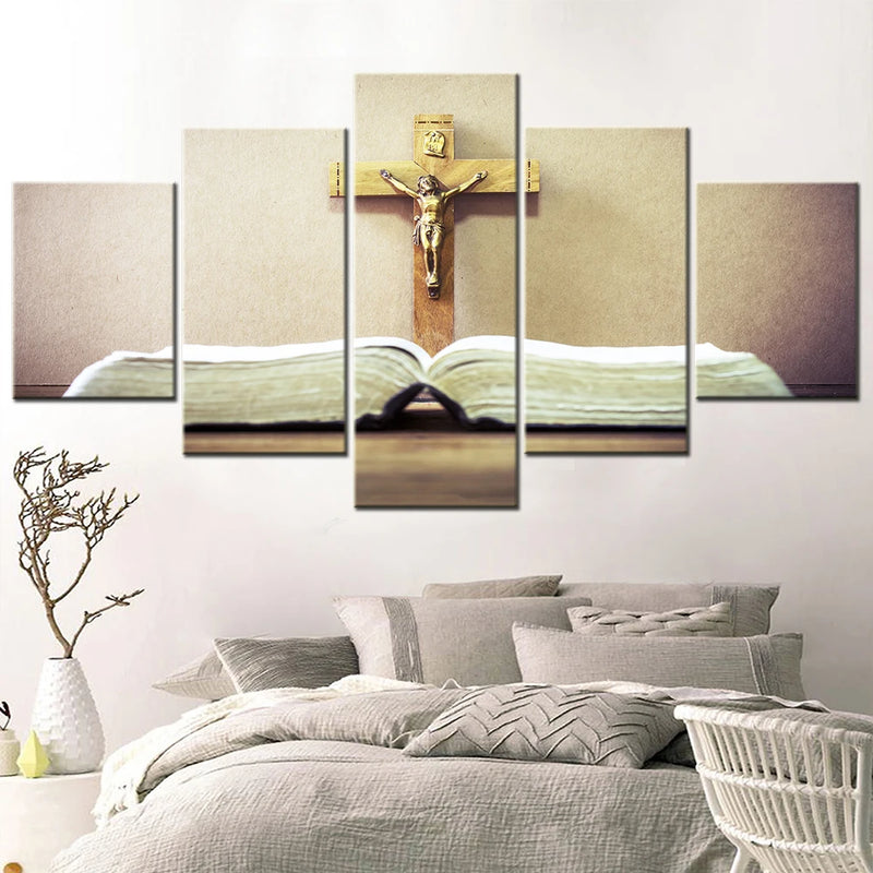 Christian Jesus Cross Bible design 5 Panels Painting Canvas Wall Decoration