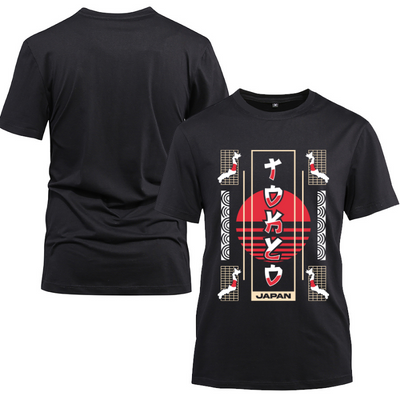 Japan Streetwear Style Cotton Black Short Sleeve T-Shirt