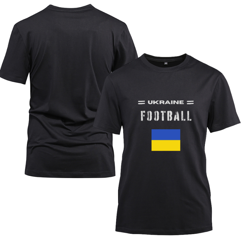 Ukraine Football Cotton Black Short Sleeve T-Shirt