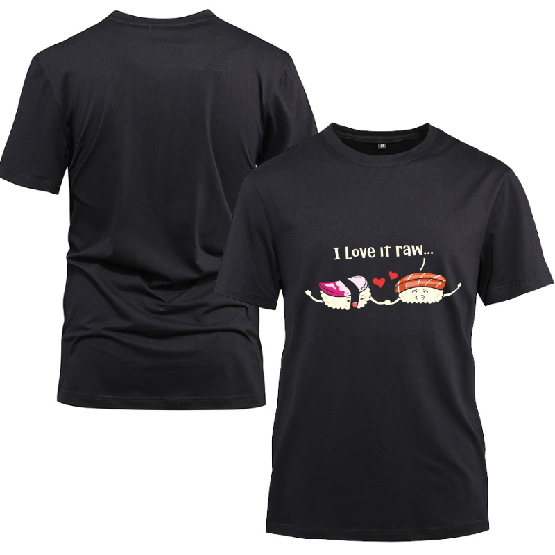 Sushi Cute Kawaii Anime Japanese Gift Cotton Black Short Sleeve T-Shirt