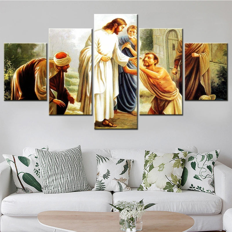 Savior Jesus Christ 5 Panels Painting Canvas Wall Decoration