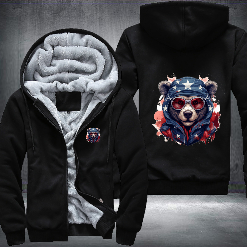 Animal Hiphop Graphic Funny Bear With Glasses Fleece Hoodies Jacket