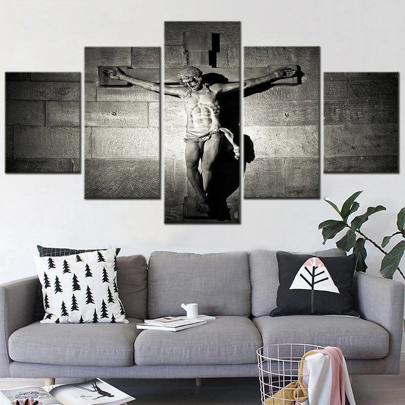 Jesus on Cross Christian design 5 Panels Painting Canvas Wall Decoration