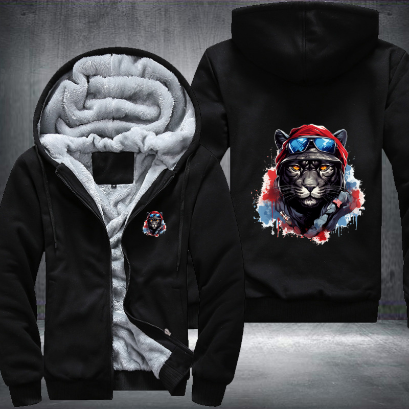 Animal Hiphop Graphic Black Tiger Fleece Hoodies Jacket