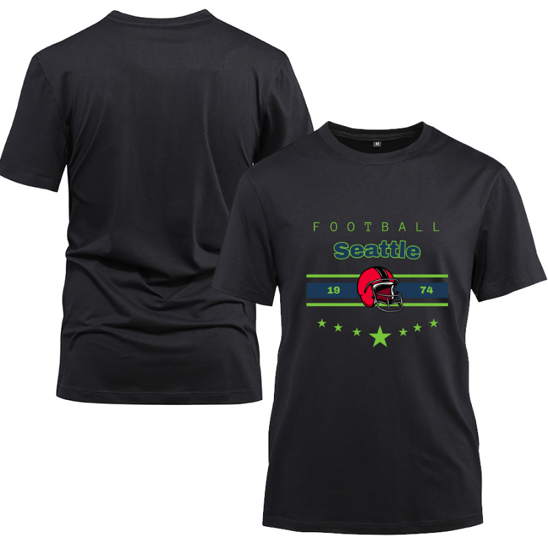 Football Seattle 1974 Cotton Black Short Sleeve T-Shirt