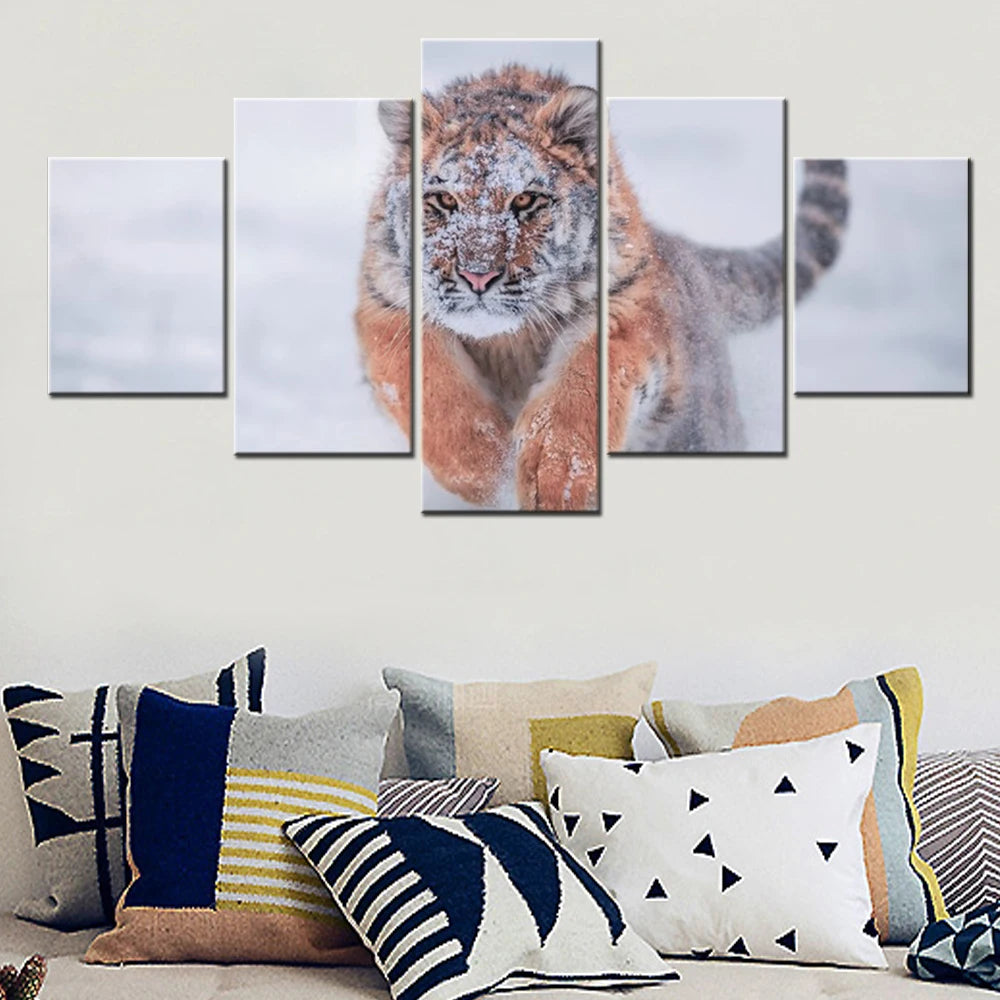 Siberian Tiger Snow Winter 5 Panels Painting Canvas Wall Decoration