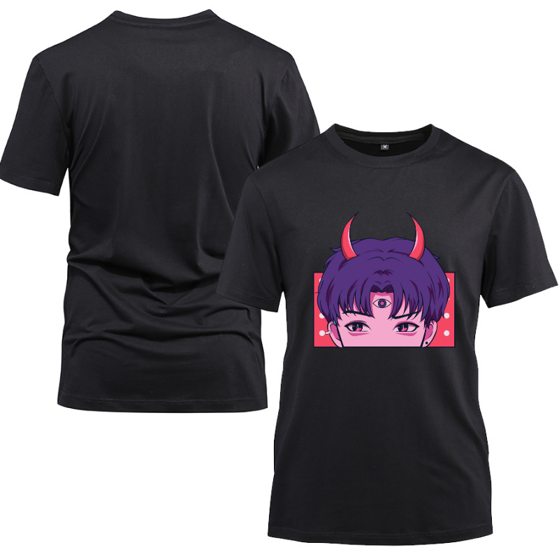 Anime Japanese Three Eye Cotton Black Short Sleeve T-Shirt